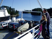 faering with cover on road trailer, Norwegian ferry